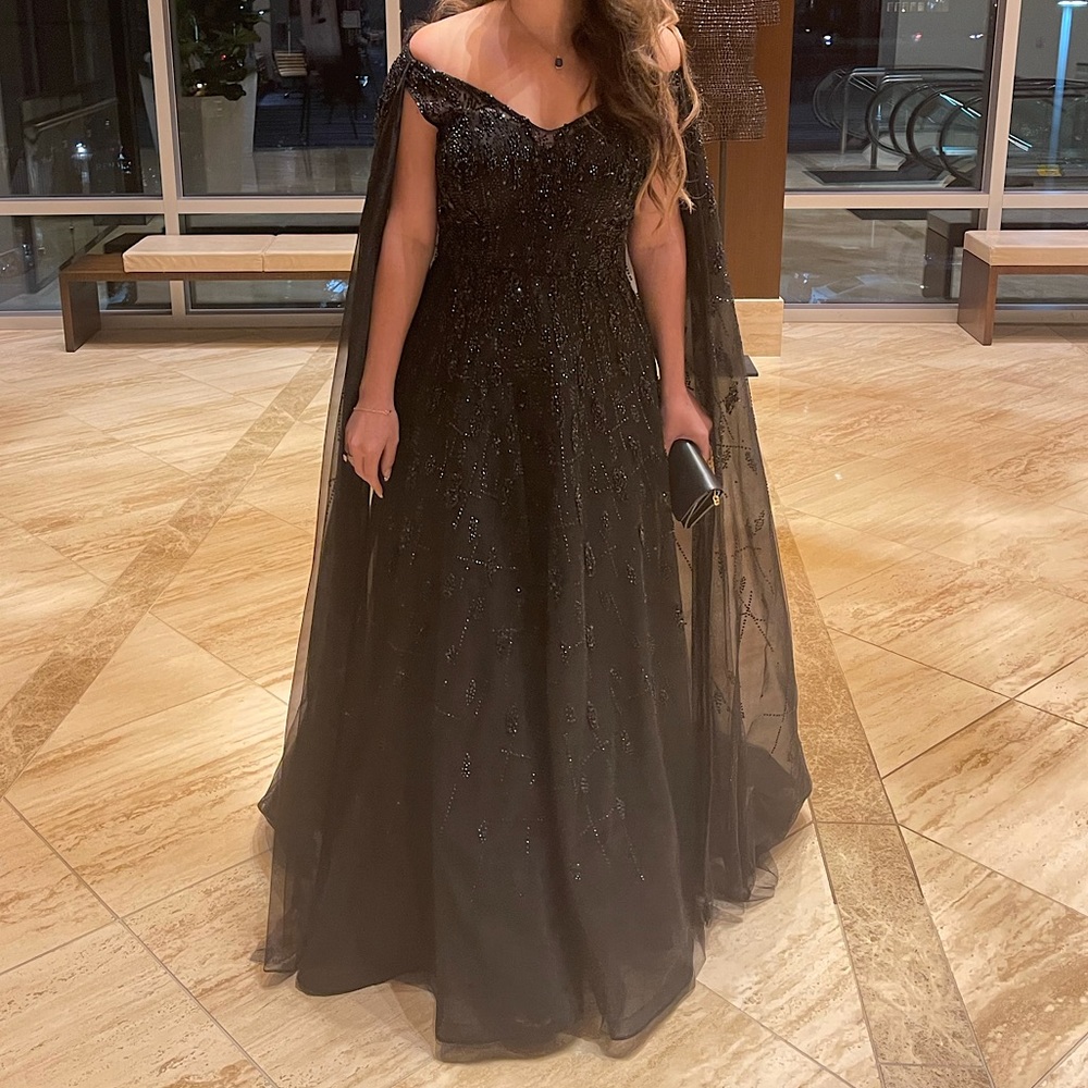 Black a line cape dress